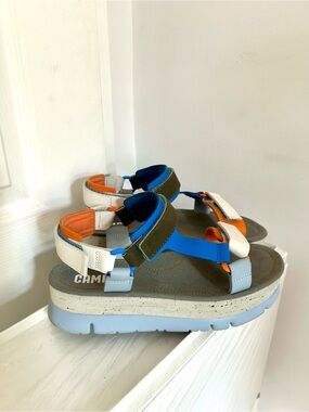 Camper Multicolor Platform Sport Sandals — Blue, White & Orange